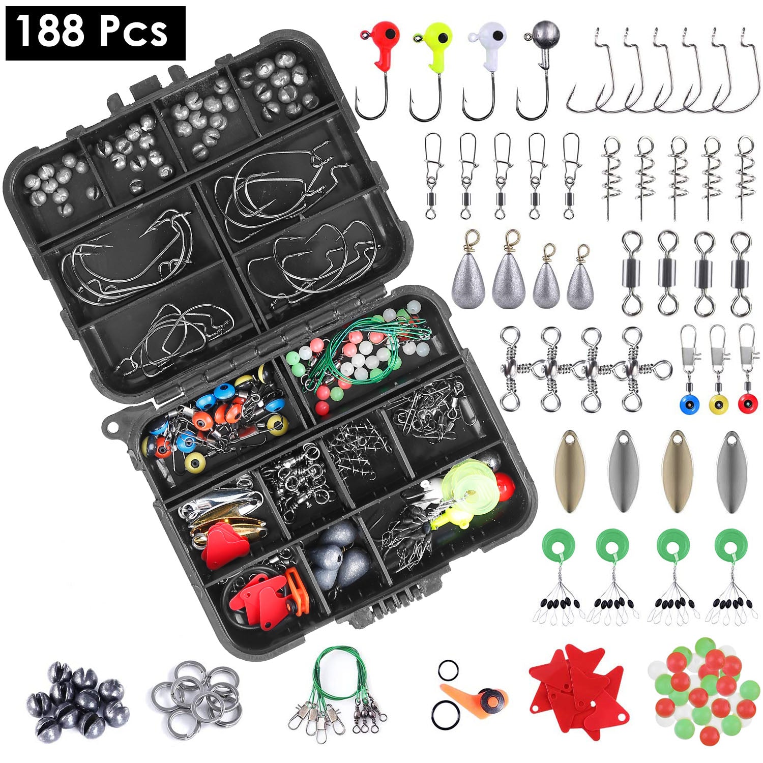 188Pcs Fishing Accessory Kit Portable Fishing Set Including Jig Hooks – Wowvra LLC