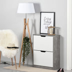 Two Drawer Shoe Cabinet Home Storage Organiser W/ Groove Handles Adjustable Shelves Modern Boxy Rack Hallway Bedroom Furniture