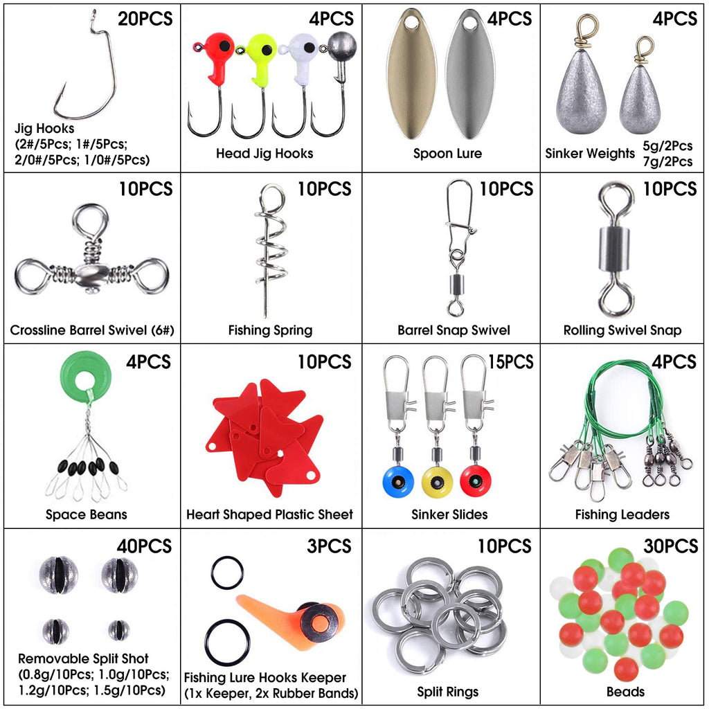 188Pcs Fishing Accessory Kit Portable Fishing Set Including Jig Hooks Sinker Weights Spoon Lure Removable Split Shot With Tackle Box For Fathers Day Gift