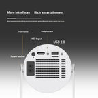 Mini projecteur portable, projecteur droit pour usage domestique, angle de projection de 180 degrés, mise au point automatique, projecteur vidéo domestique