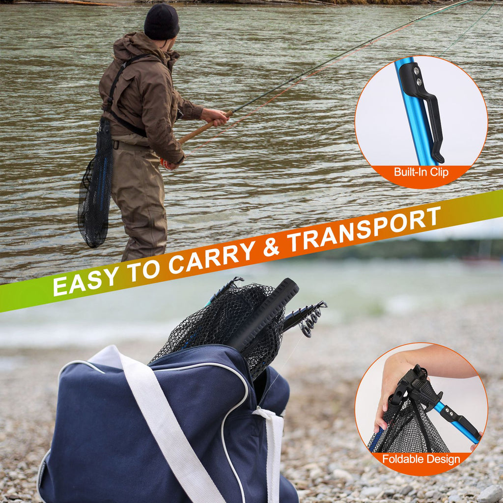 1Pc Foldable Fishing Net With Aluminum Alloy Rod EVA Handle Durable 5MM Hexagonal Nano Coating Nylon Mesh Collapsible Landing Net Safe Fish Catching Or Releasing