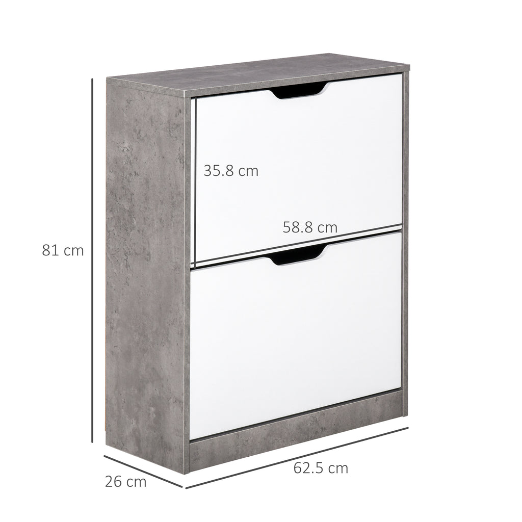 Two Drawer Shoe Cabinet Home Storage Organiser W/ Groove Handles Adjustable Shelves Modern Boxy Rack Hallway Bedroom Furniture