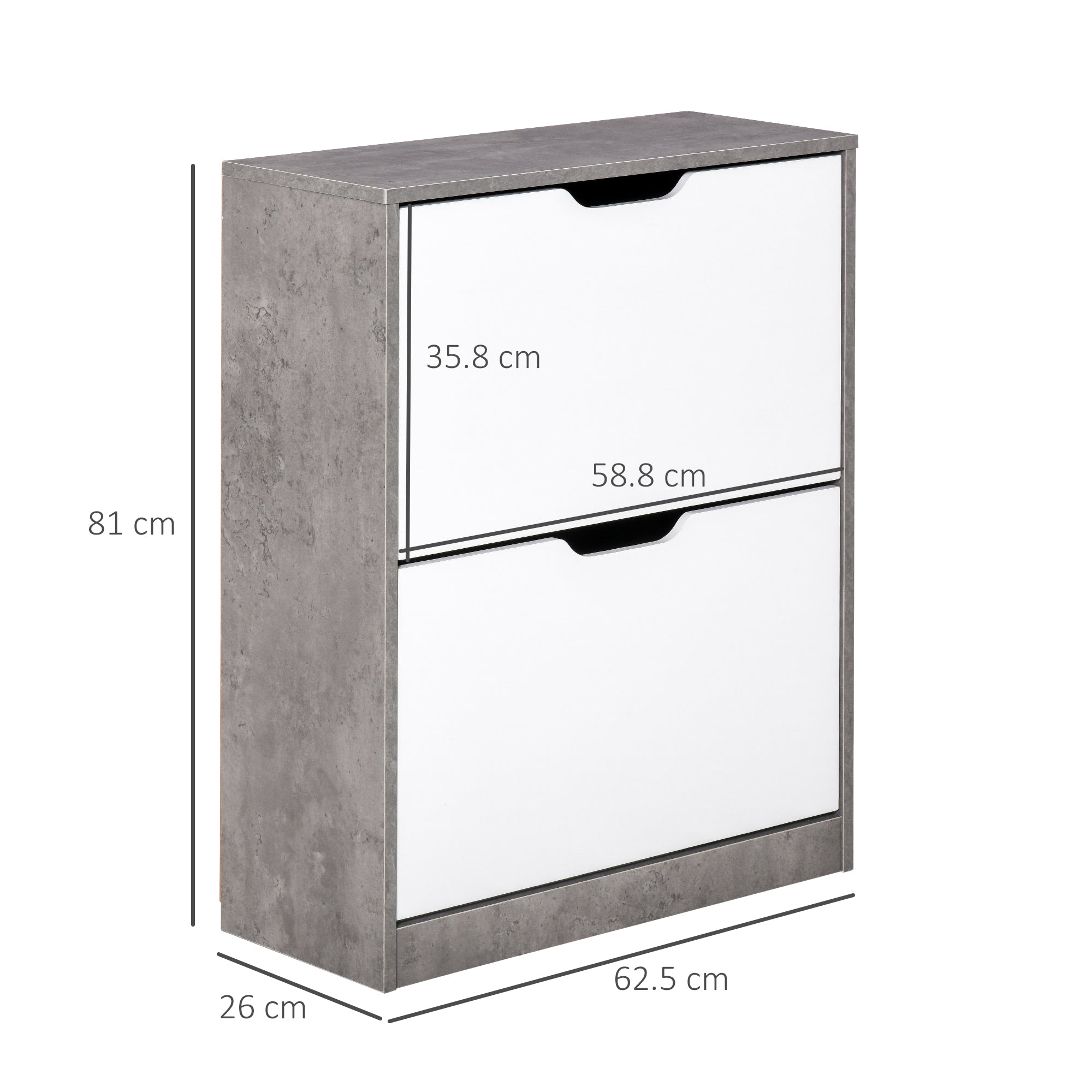 Two Drawer Shoe Cabinet Home Storage Organiser W/ Groove Handles Adjustable Shelves Modern Boxy Rack Hallway Bedroom Furniture