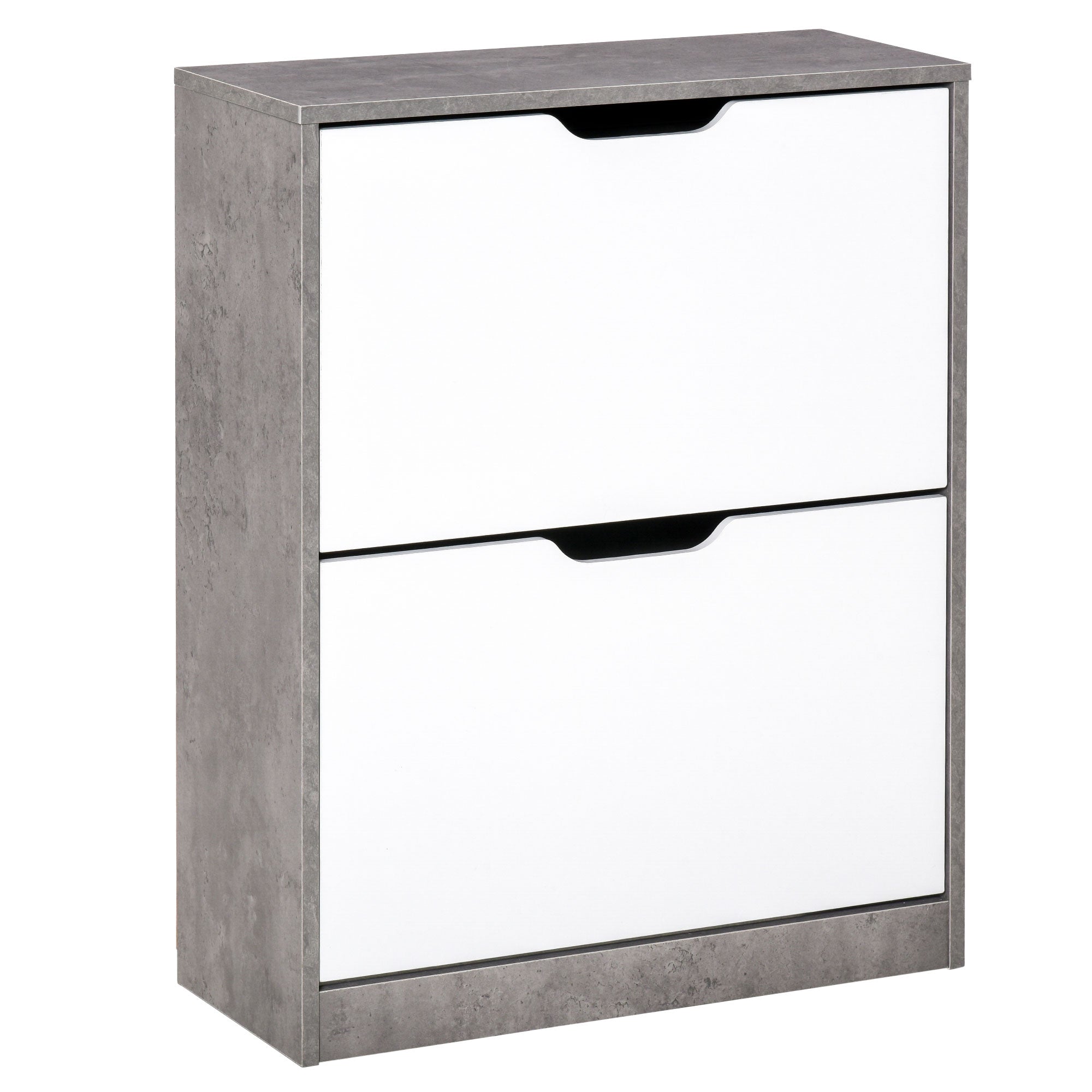 Two Drawer Shoe Cabinet Home Storage Organiser W/ Groove Handles Adjustable Shelves Modern Boxy Rack Hallway Bedroom Furniture