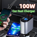 Chargeur de Voiture Métallique 100W Charge Ultra Rapide Adaptateur USB et TYPE-C Allume-Cigare de Voiture