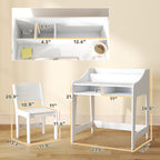 Desk And Chair Set With Storage And Shelves, For Bedroom & Study Room, Gift For 3-8 Years Old, White
