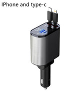 Chargeur de Voiture Métallique 100W Charge Ultra Rapide Adaptateur USB et TYPE-C Allume-Cigare de Voiture