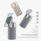 Enceinte Bluetooth portable 3-en-1 multifonction avec chargeur sans fil pour iPhone et AirPods et lampe tactile pour la maison et le bureau