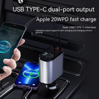 Chargeur de Voiture Métallique 100W Charge Ultra Rapide Adaptateur USB et TYPE-C Allume-Cigare de Voiture