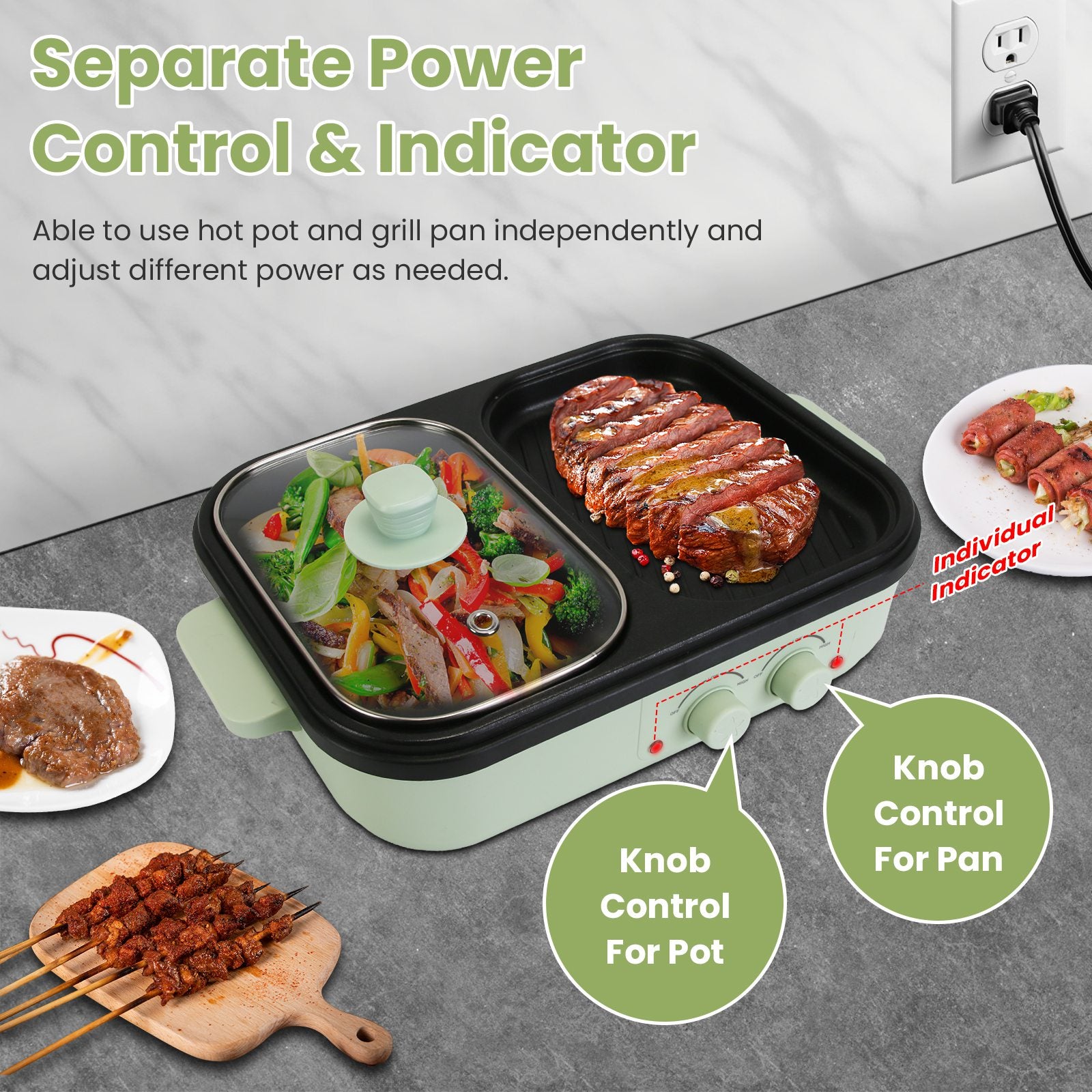 1Pc Electric Hot Pot With Grill 2-in-1 Hot Pot And Frying Pan Portable Non-Stick Pot And Griddle Electric Cooker Pot With Glass Lid Fast Heating For 1-2 People BBQ Steaks Noodles