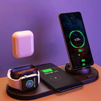Chargeur sans fil pour iPhone, chargeur rapide pour téléphone, socle de charge rapide pour téléphone, montre, station de recharge 6 en 1